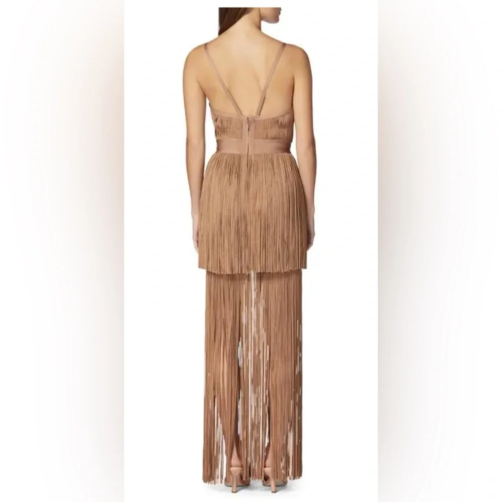 HERVE LEGER Fringe Gown - Toffee FRI8438676 NWT - Picture 2 of 7
